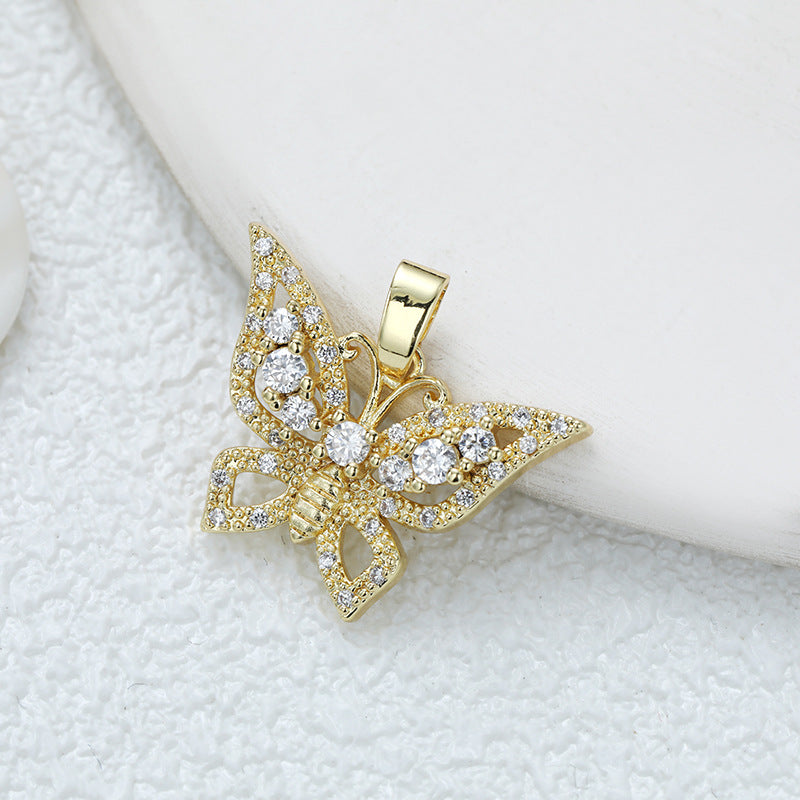 Wholesale Fashion Personality High-grade Copper Gold-plated Color Zirconium Butterfly Diy Necklace Pendant