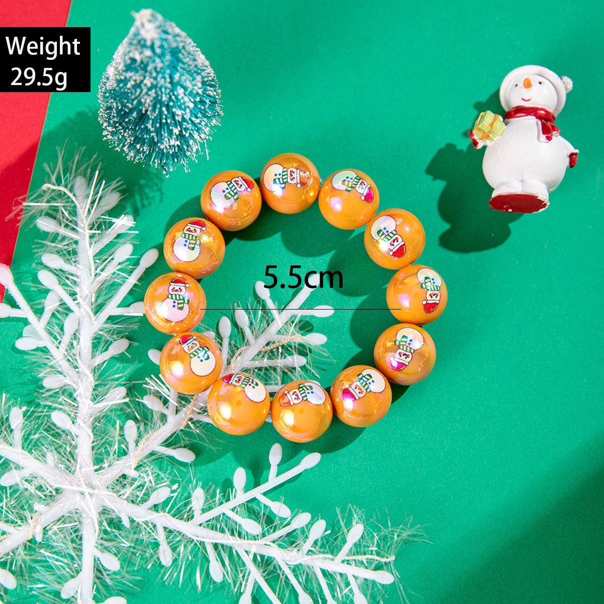 Wholesale Christmas Snowman Bell Print Resin Large Round Bead Elastic Bracelet