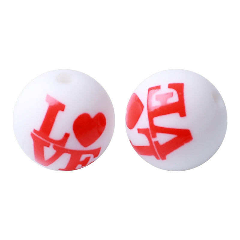 Wholesale 100PCS 15mm Printed Valentine's Day Silicone Beads