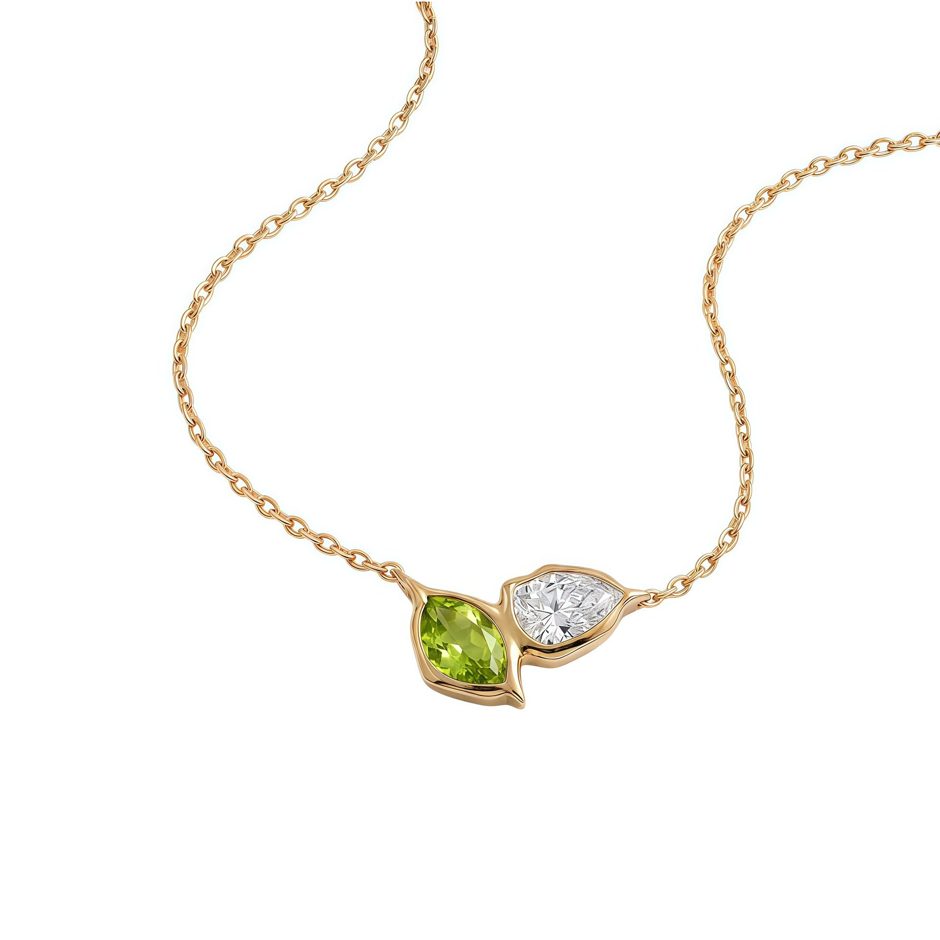 Wholesale Stylish 12 Birthstone Leaf Pendant Necklace Stainless Steel Electroplated Fashion Jewelry Gift