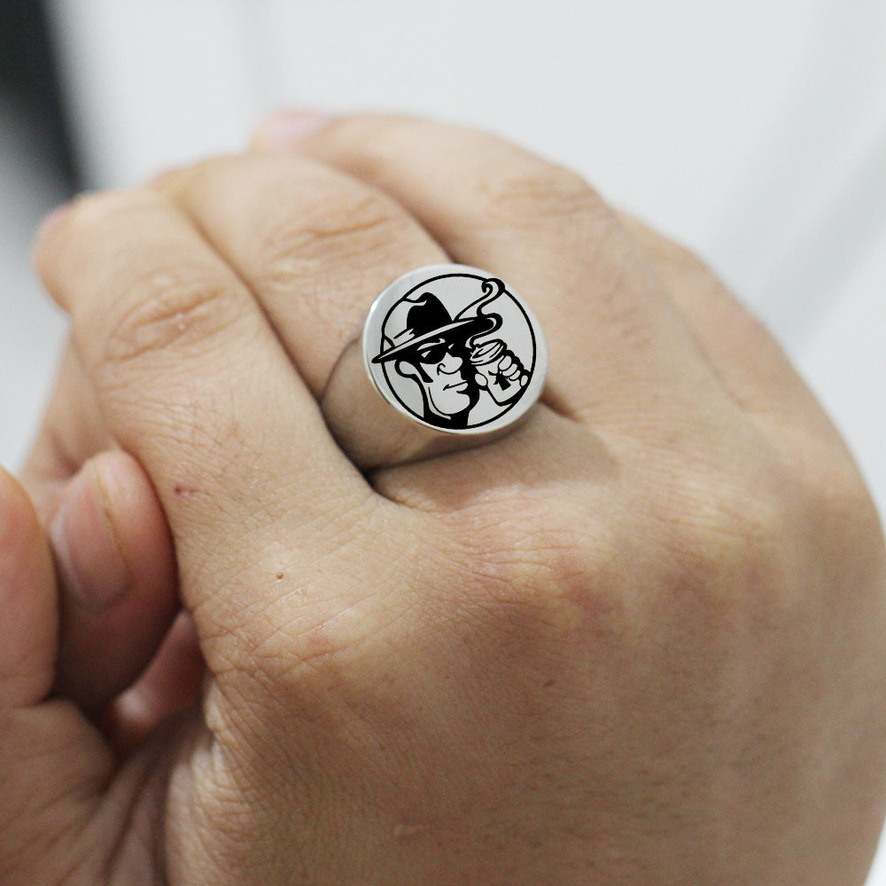 Wholesale Stainless Steel Smooth Laser Cartoon Painted Men's Rings