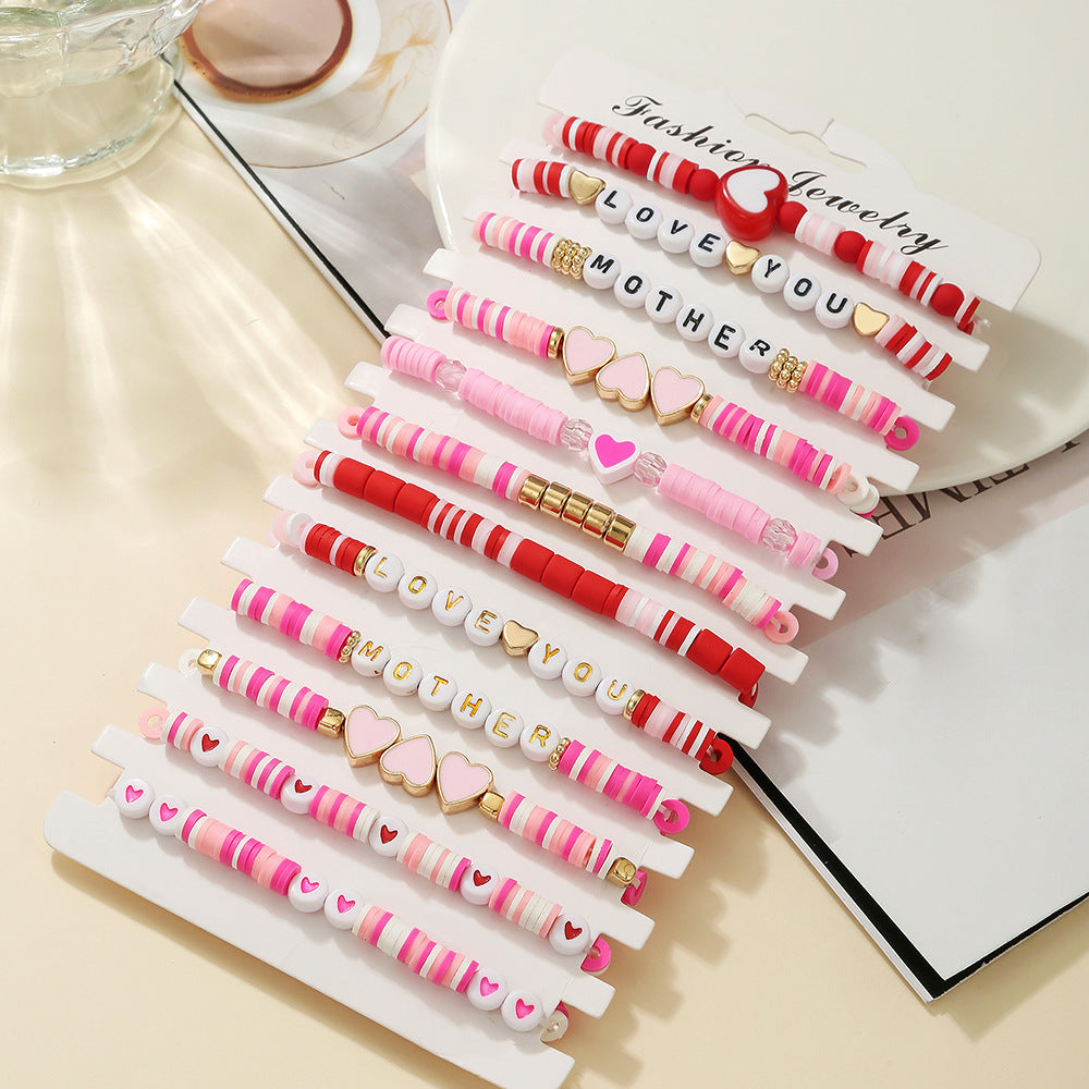 Wholesale Valentine' s Day Love Stacked Letter clay bead bracelet