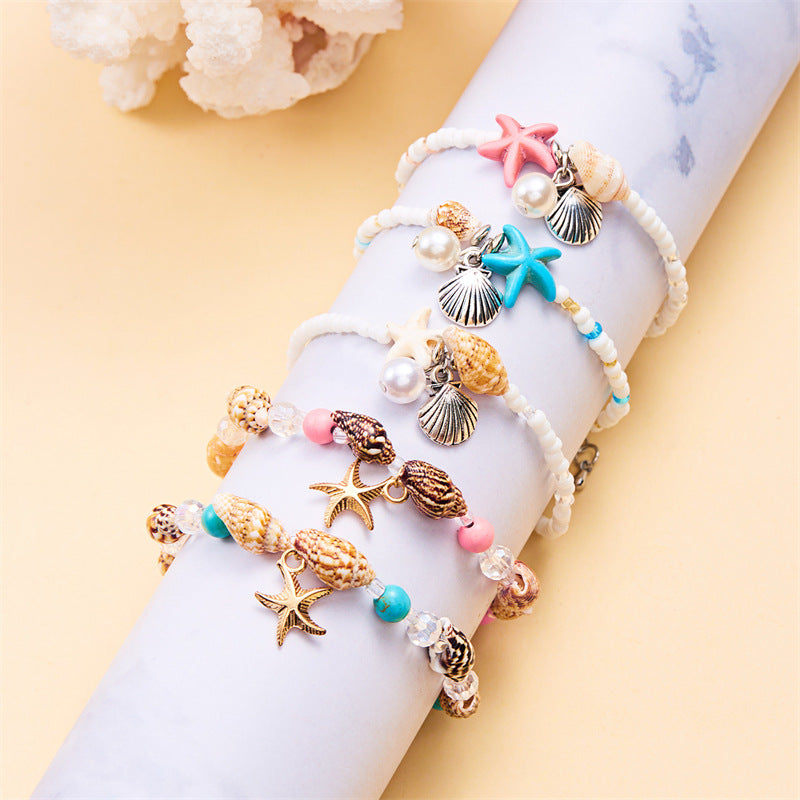Wholesale Bohemian Wind Starfish Seashell Conch Rice Beads Bracelet