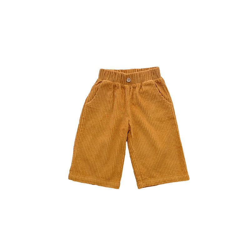 Wholesale Autumn and Winter Children's Loose Wide-leg Corduroy Solid Color Cropped Pants