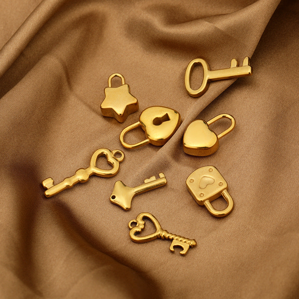 Wholesale 5PCS/PACK Stainless Steel Hollow Heart Key Padlock Small Pendant DIY Jewelry Accessories