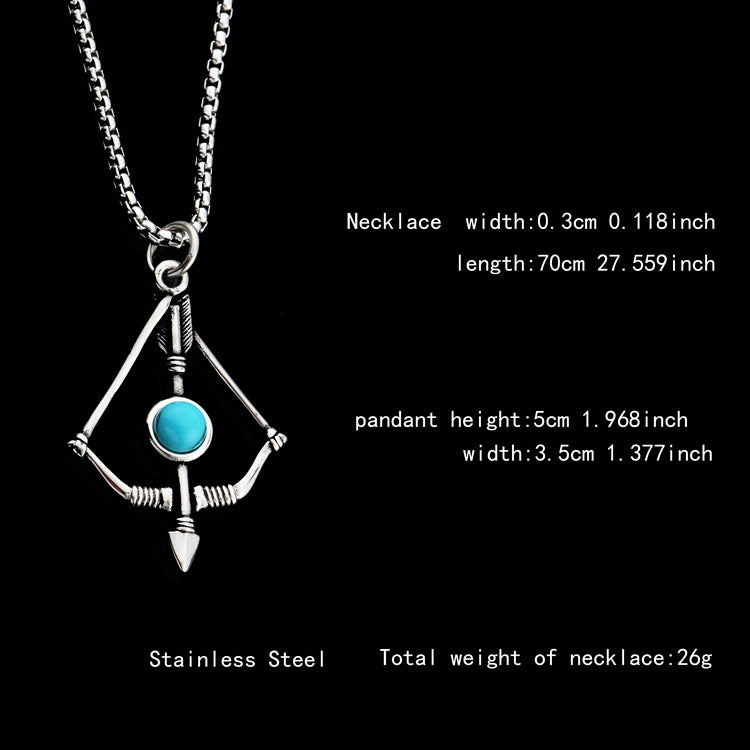 Wholesale Titanium Steel Turquoise Bow And Arrow Pendant Necklace Unisex Hip Hop Fashion Jewelry Gift