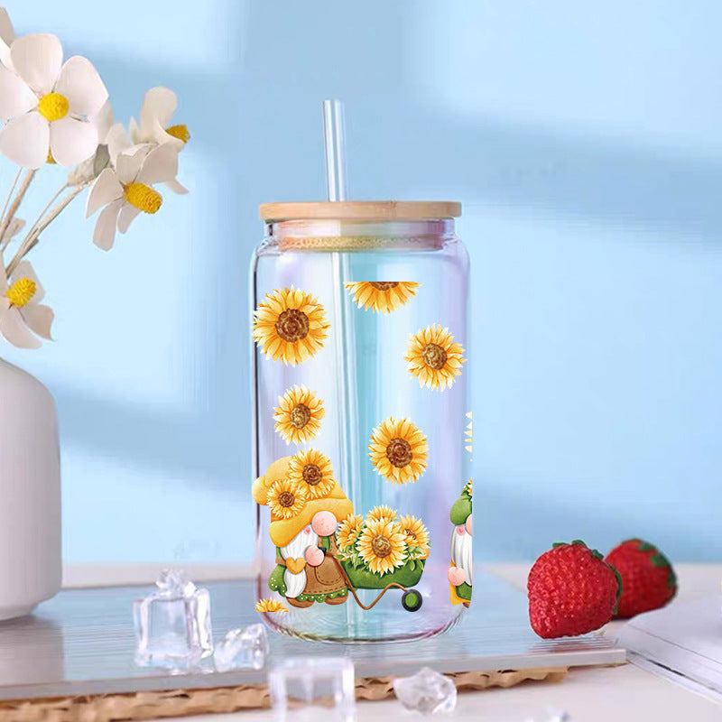 Wholesale Yellow Flower 16oz Cup UV DTF Wraps