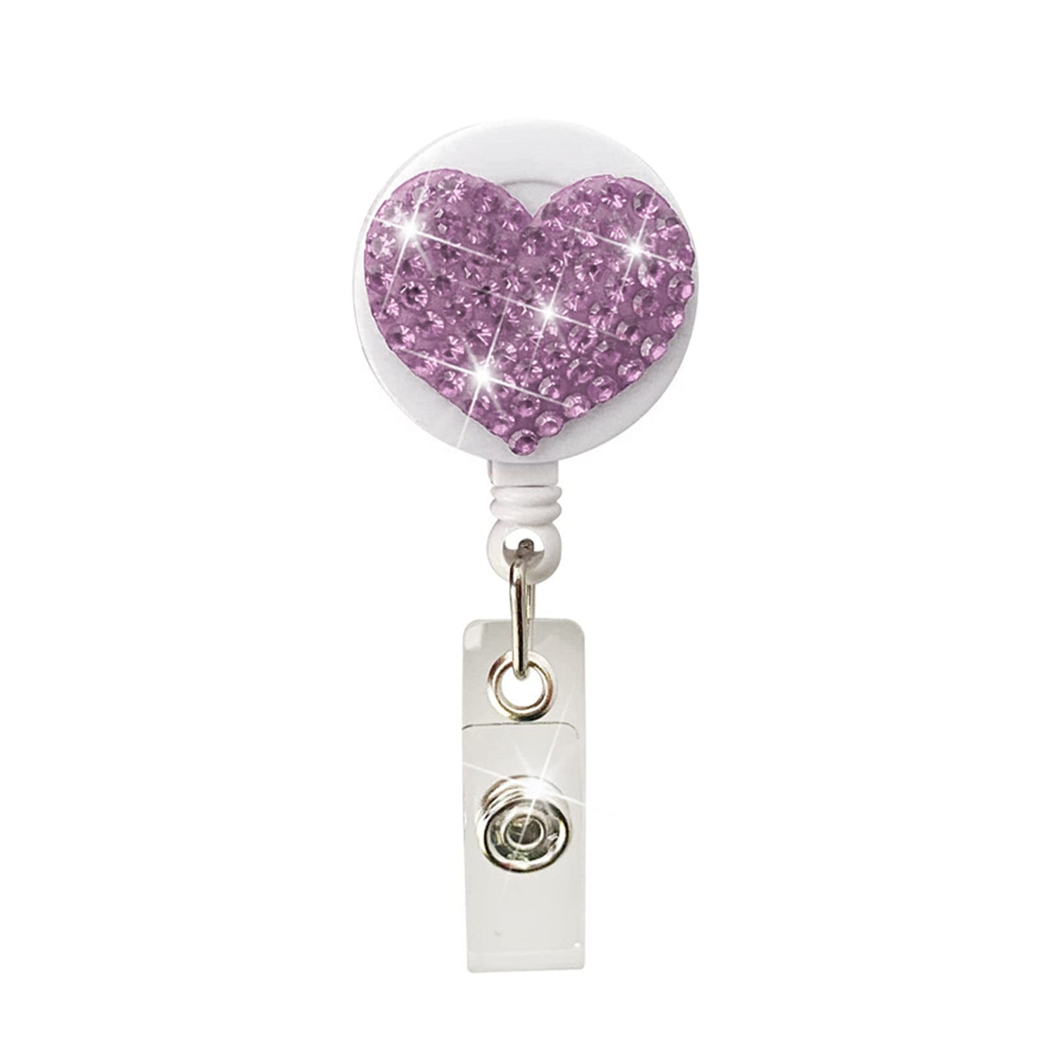 Wholesale Colorful Resin Rhinestone Love Heart Alligator Clip Retractable Keychain