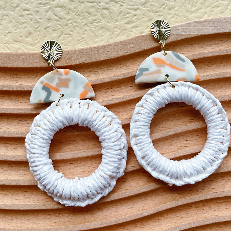 Wholesale Soft Pottery Bohemian Straw Earrings