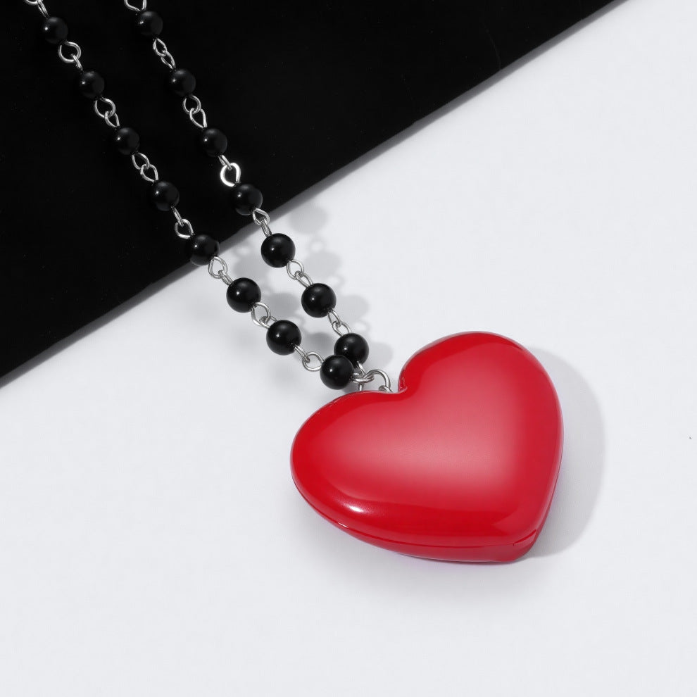 Wholesale Dark punk black bead red cross multi-element necklace