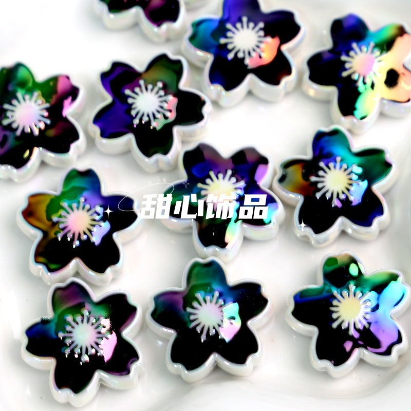 Wholesale 10pcs DIY Double-sided Oil Drip Cherry Blossom Flower Straight Hole Acrylic Beads