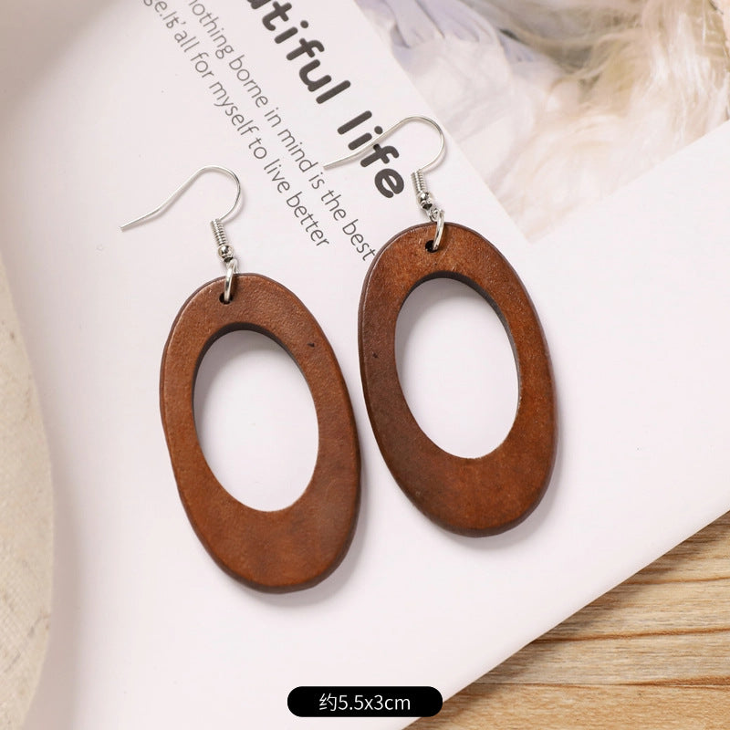 Wholesale Retro wooden exaggerated earrings Chinese ethnic style
