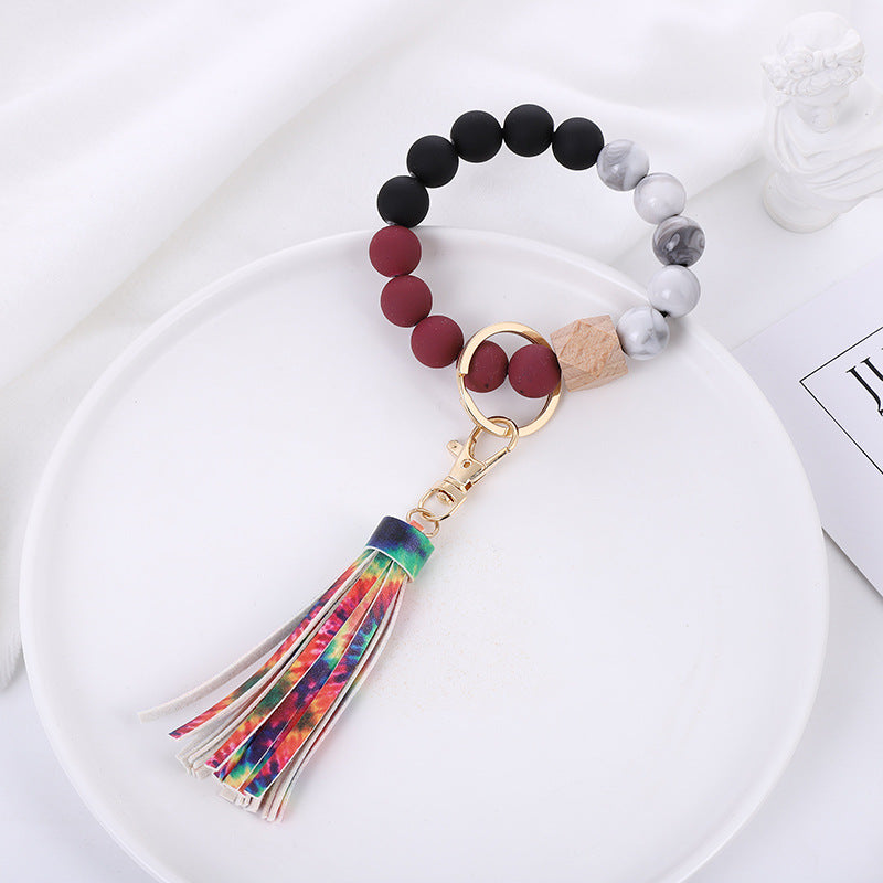 Wholesale Acrylic Beads Wooden Beads PU Tassel Bracelet Keychain