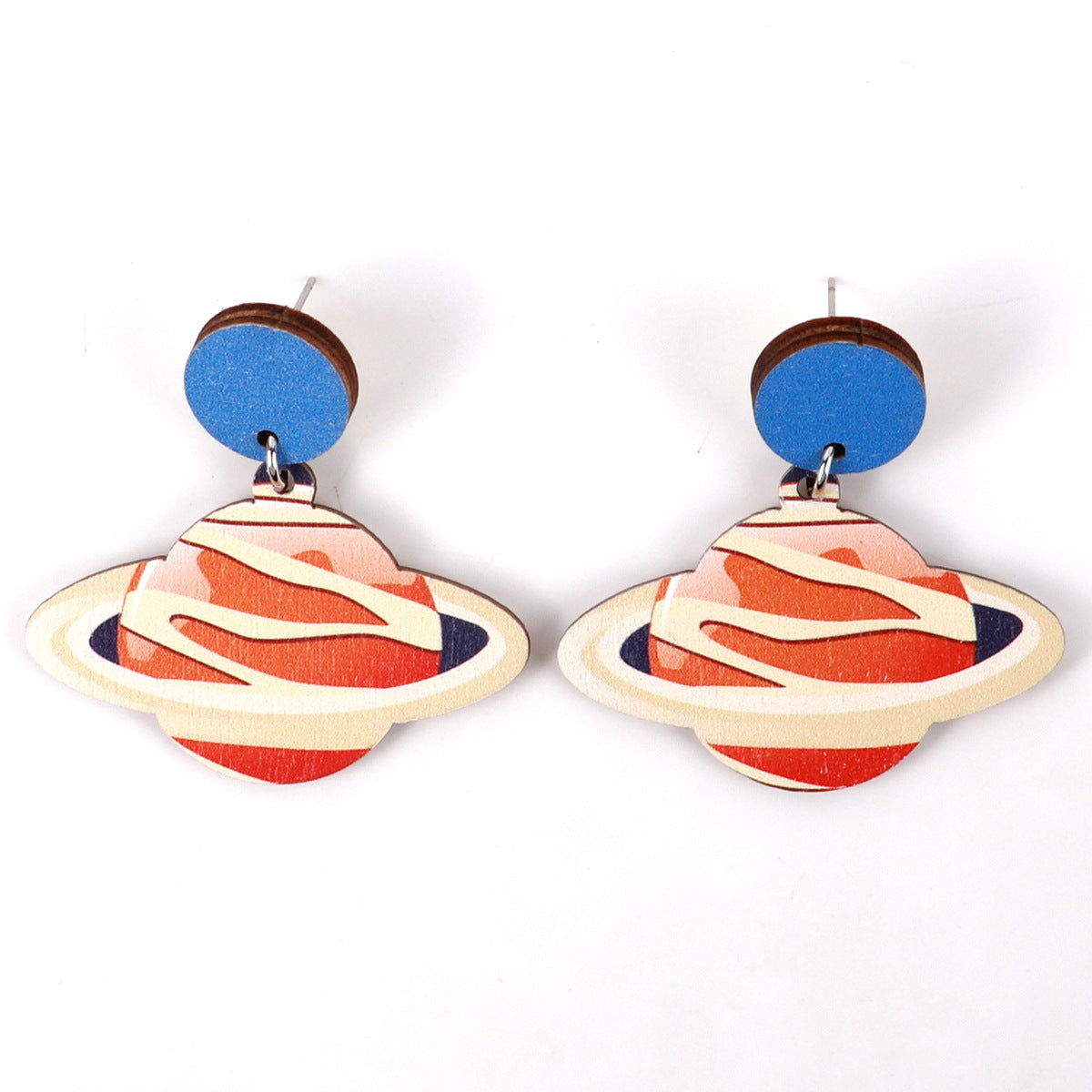 Wholesale Wood Planet Print Earrings