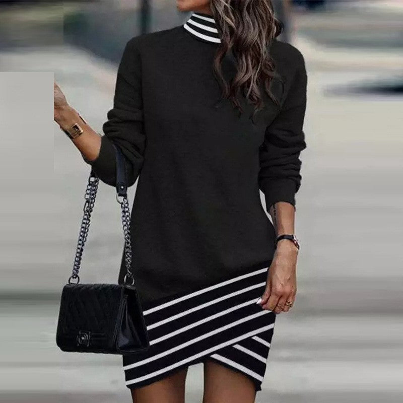 Wholesale Long-sleeved High-neck Printed Irregular Dress