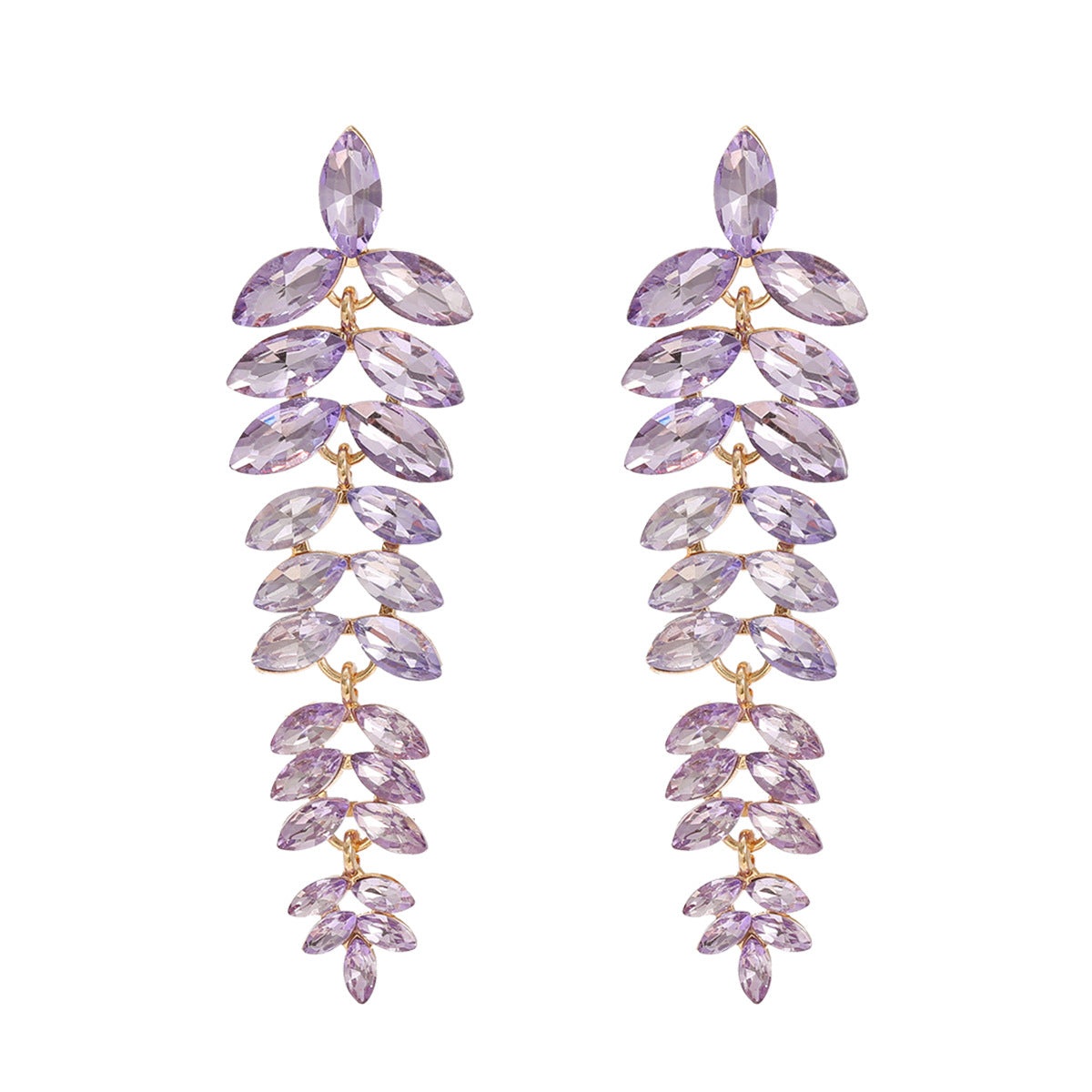 Wholesale Colored Diamond Full Diamond Long Leaf Earrings