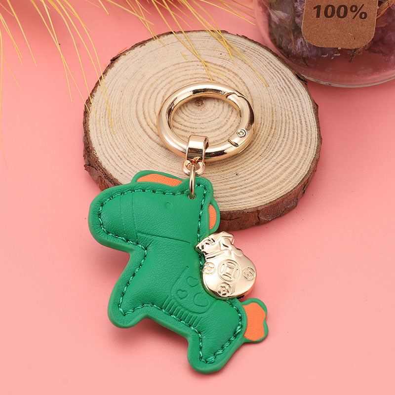 Wholesale Immediately get rich handmade cow leather car keychain pendant
