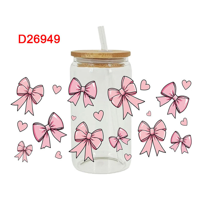 Wholesale pink bow  16oz Cup UV DTF Wraps