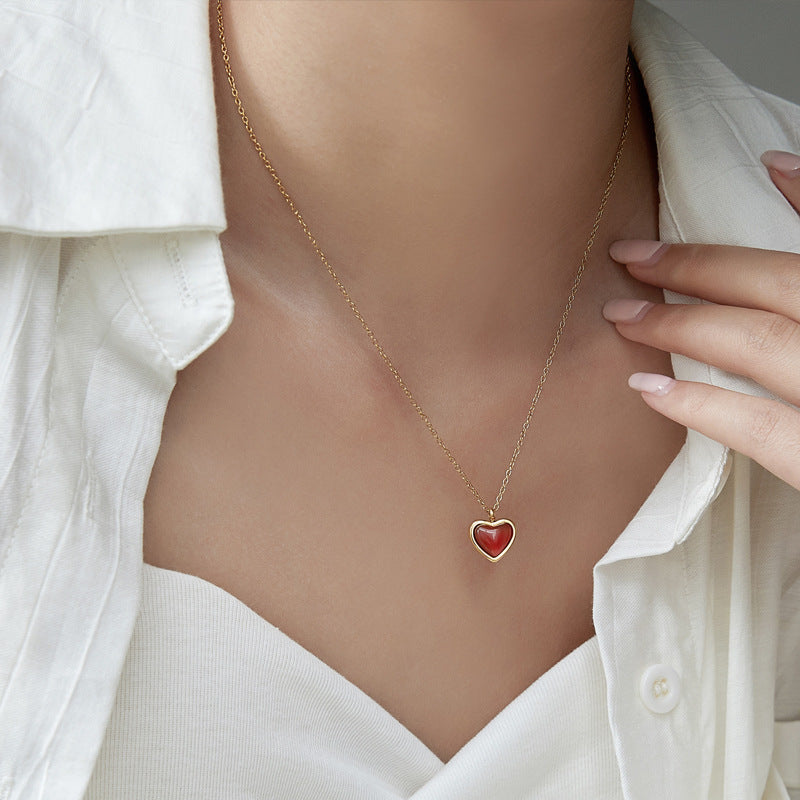 Wholesale Red Agate Heart Shape Love Collarbone Chain Necklace