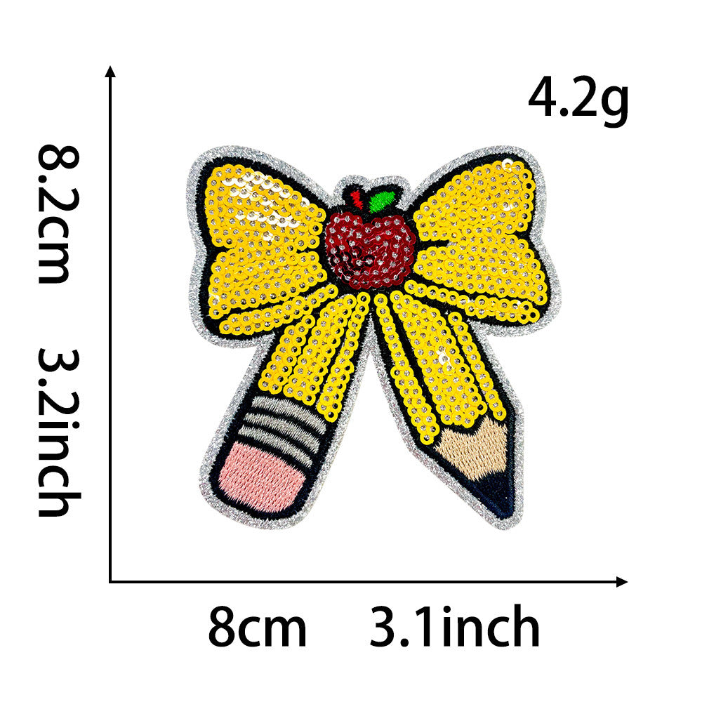Wholesale Stylish Teacher S Day Embroidered Patch Set With Pencil Bow Designs Polyester Iron On Applique For et DIY Accessory