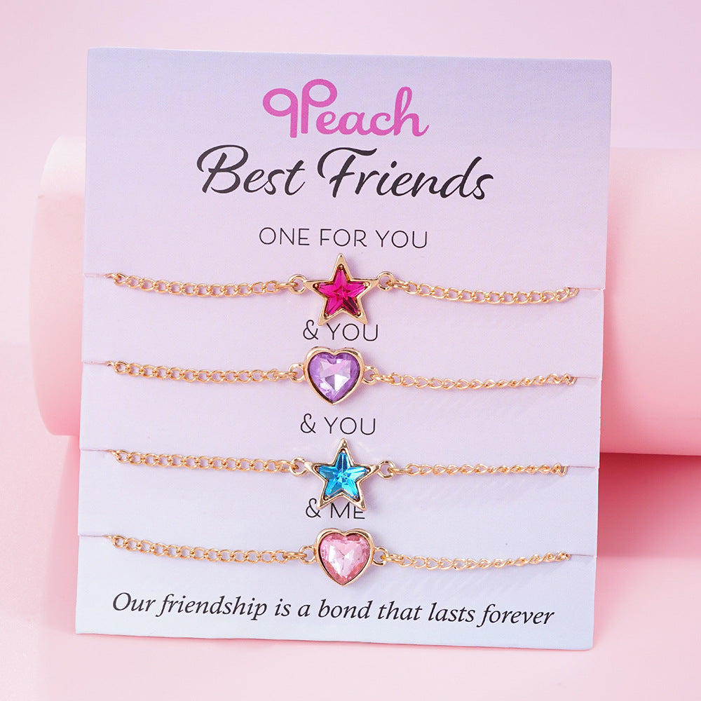 Wholesale Alphabet colored diamond heart elastic Layered Bracelet Set