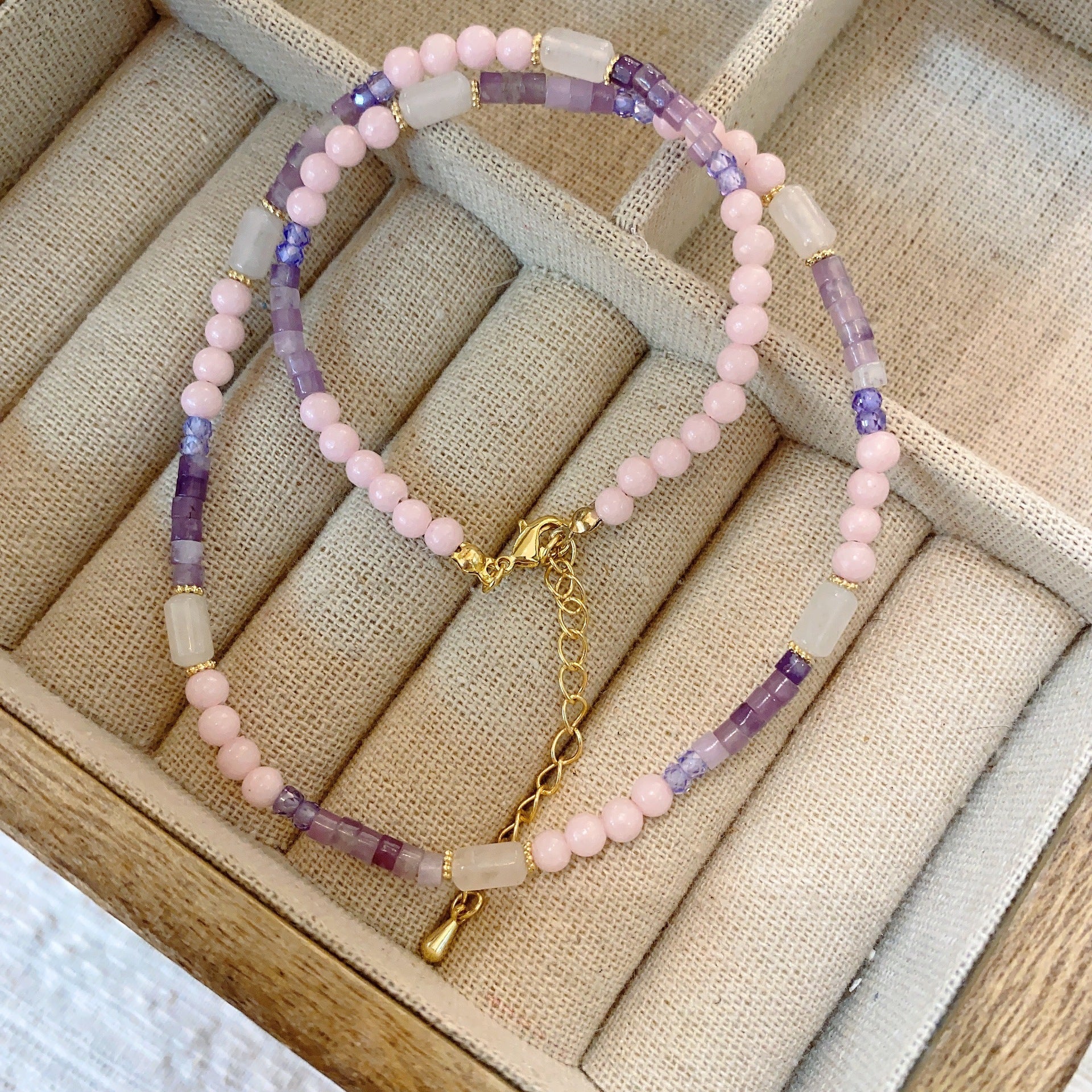 Wholesale Natural Stone Freshwater Pearl Colored Glass Beaded Necklace