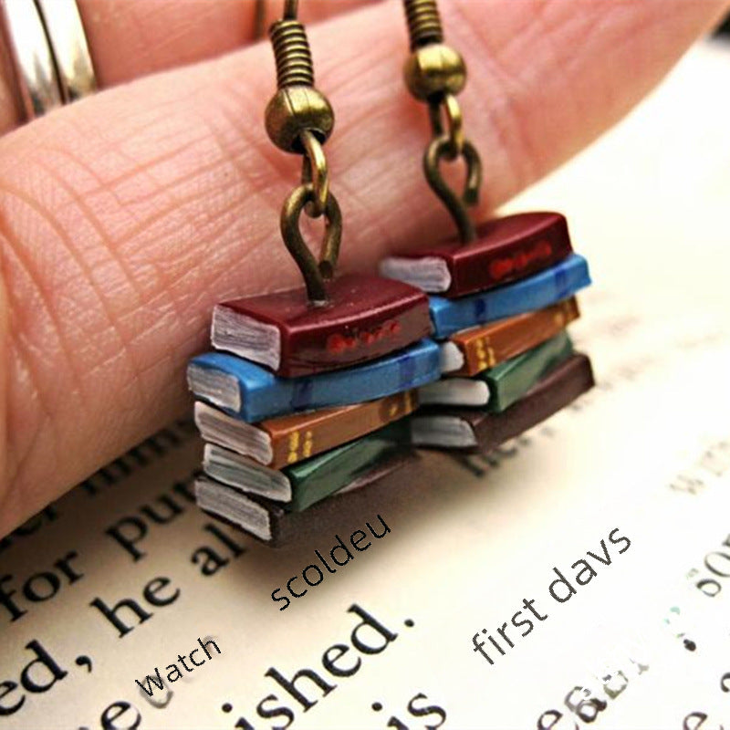 Wholesale Creative stacking book library colorful earrings retro earrings