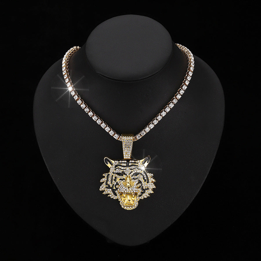 Wholesale 3D Diamond Tiger Pendant Hip-hop Men's Cuban Necklace