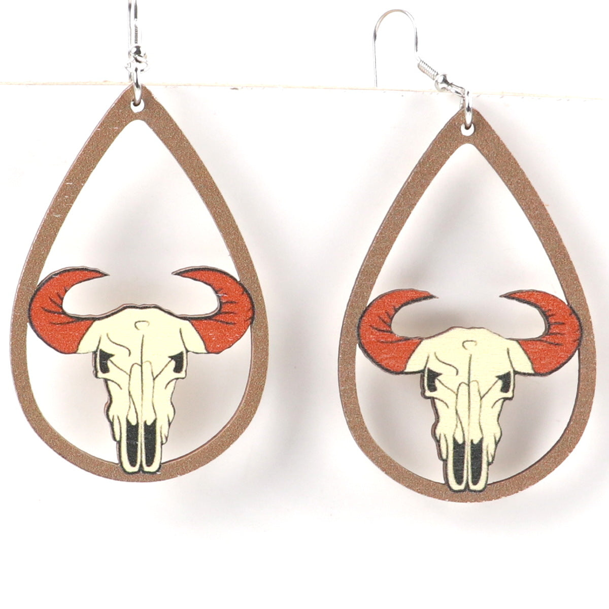 Wholesale Western Style Sunflower Cow Head Boots Wood Chip Hollow Earrings