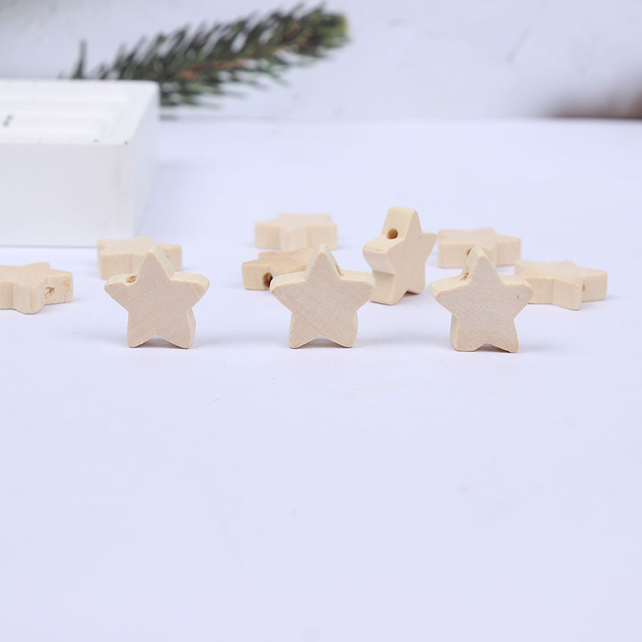 Wholesale 20pcs Five-pointed Star American Independence Day Colorful Wooden Beads