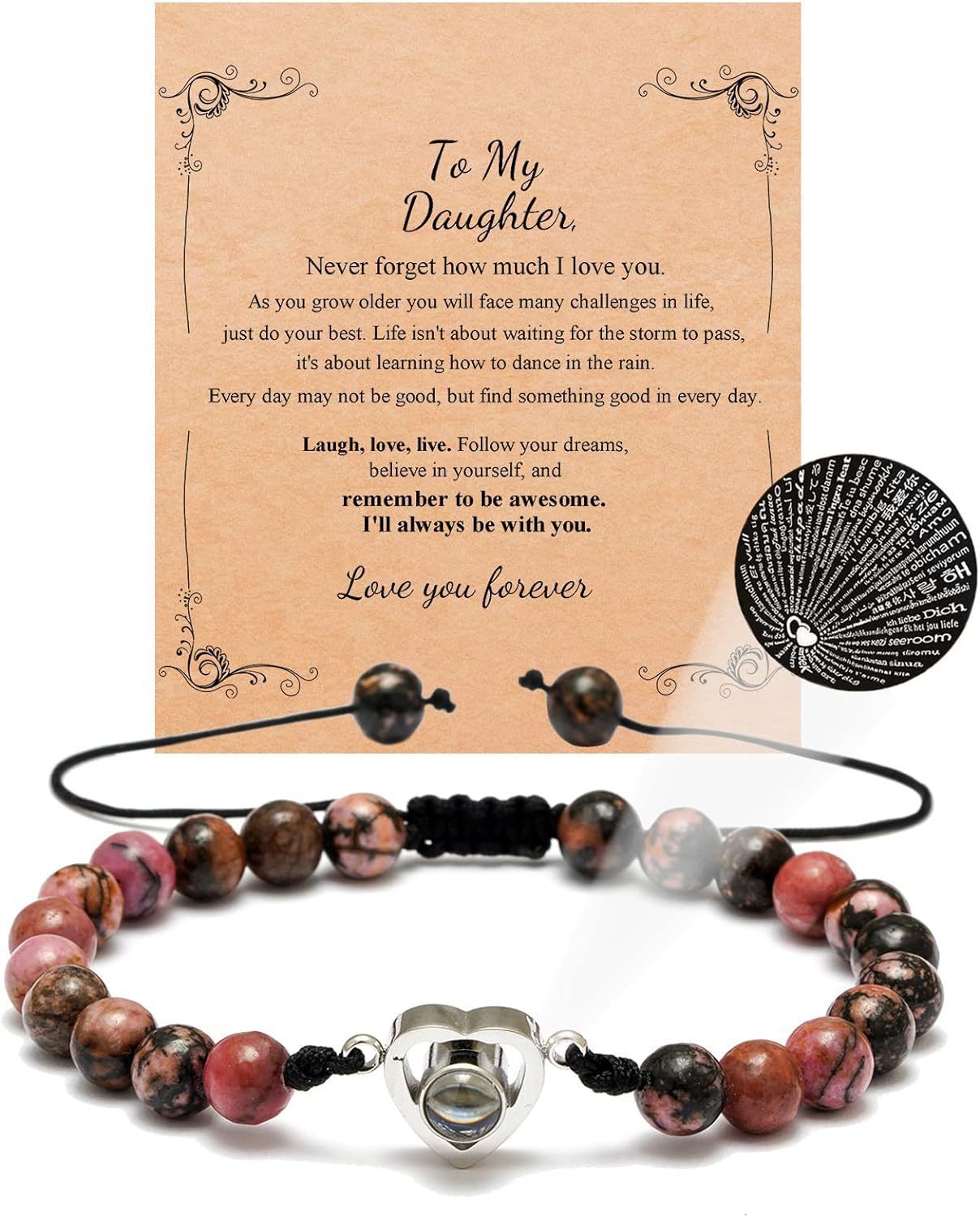 Wholesale Pink Spot Careless Eye Peach Heart Butterfly Natural Stone Bracelet