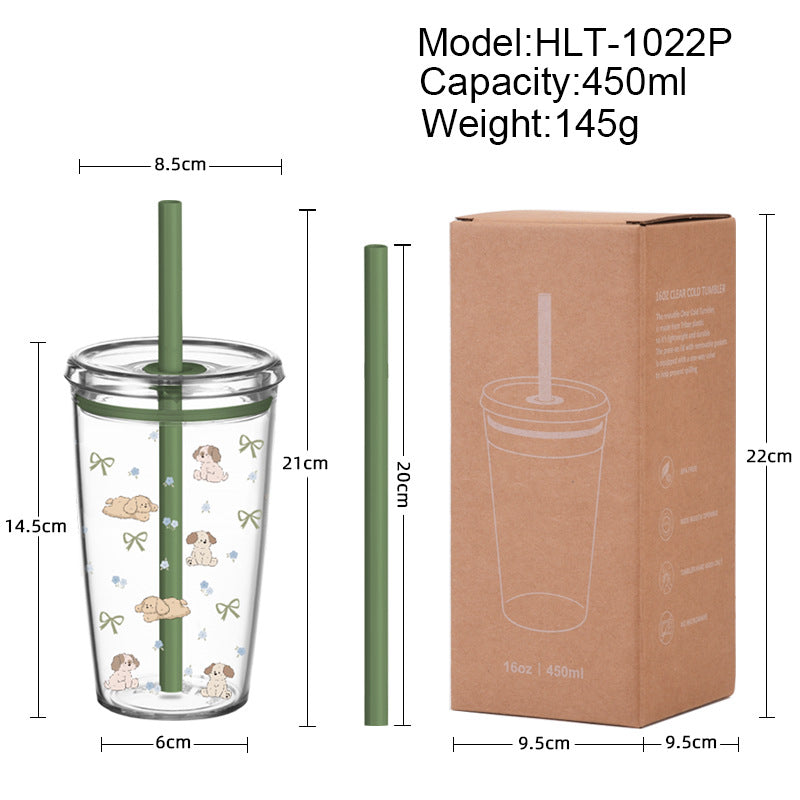 Wholesale 450ml Tritan straw cup milk tea cup coffee cup with printing simple straw cup