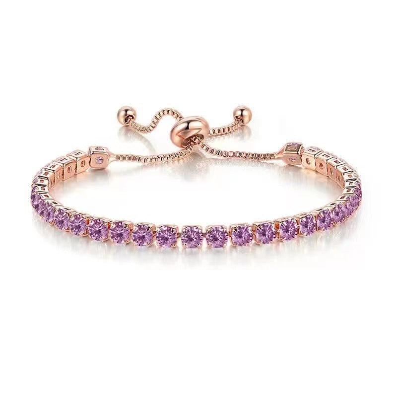 Wholesale 4mm round single row full diamond adjustable crystal tennis birthstone copper bracelet