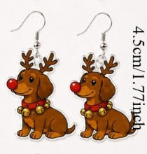 Wholesale Trendy Acrylic Pendant Earrings Reindeer Dachshund Red Green Contrast Jewelry Accessory