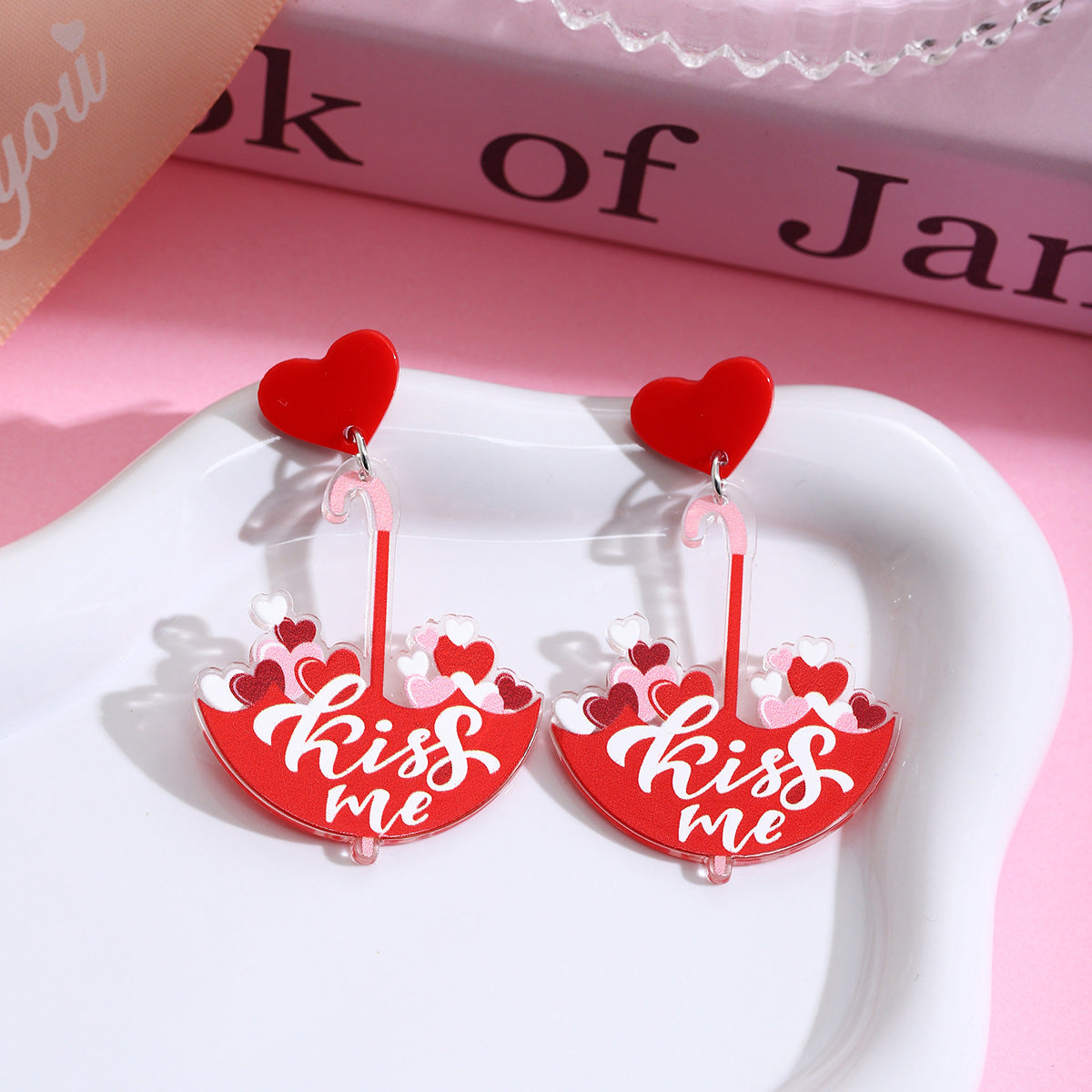 Wholesale Valentine' s Day Pink Love Acrylic Earrings