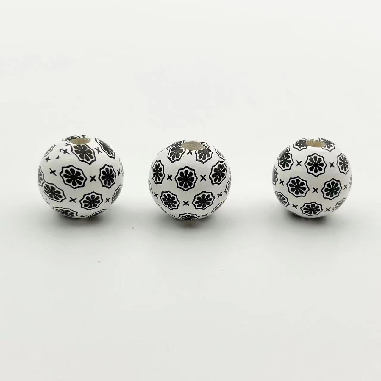 Wholesale 10pcs Flower Printed Wooden Beads