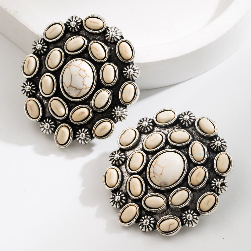 Wholesale Western style exaggerated turquoise retro geometric earrings