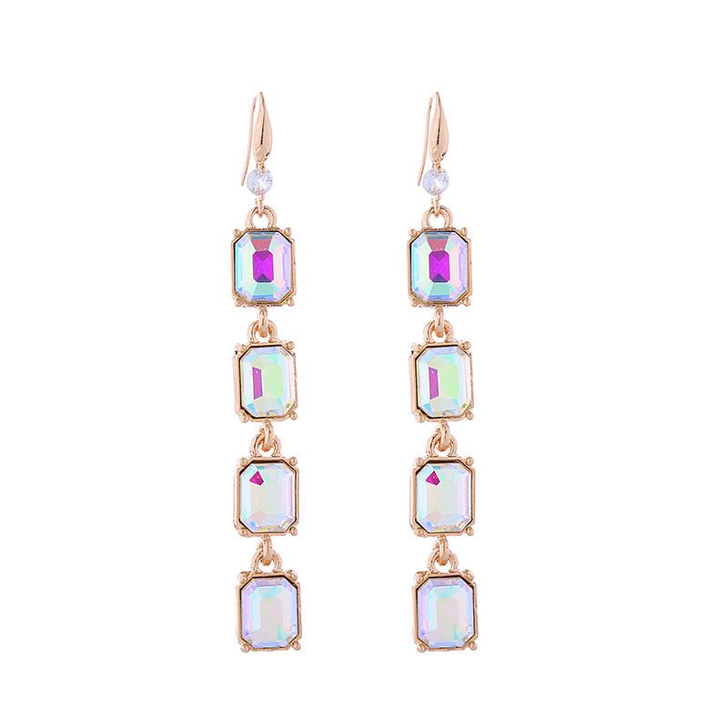 Wholesale Colorful Crystal Alloy Inlaid Glass Diamond Multi-layer Earrings