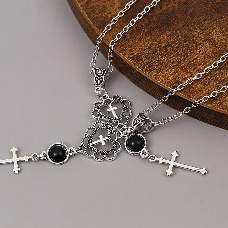 Wholesale Cross Agate Black Heart Necklace