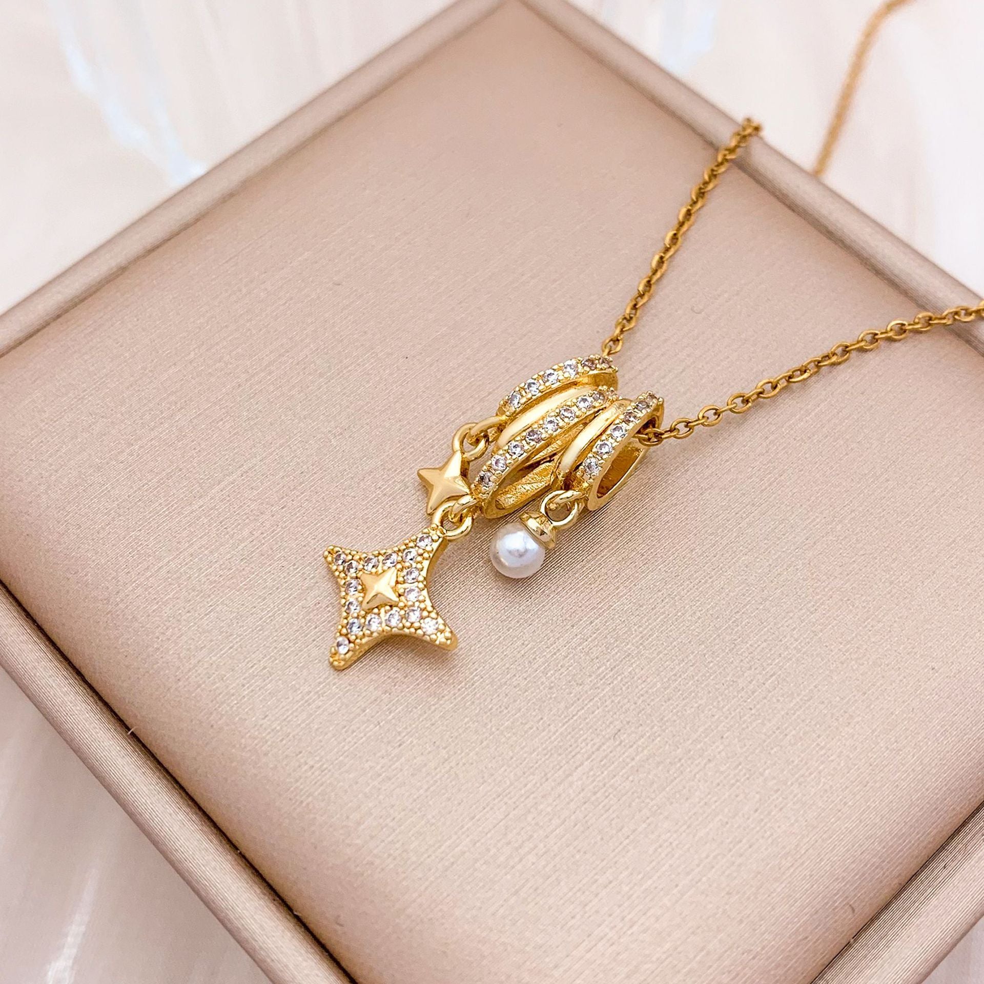 Wholesale Square Ice Cream Color Titanium Steel Necklace Luxury Micro-Paved Zircon Temperament  Accessory
