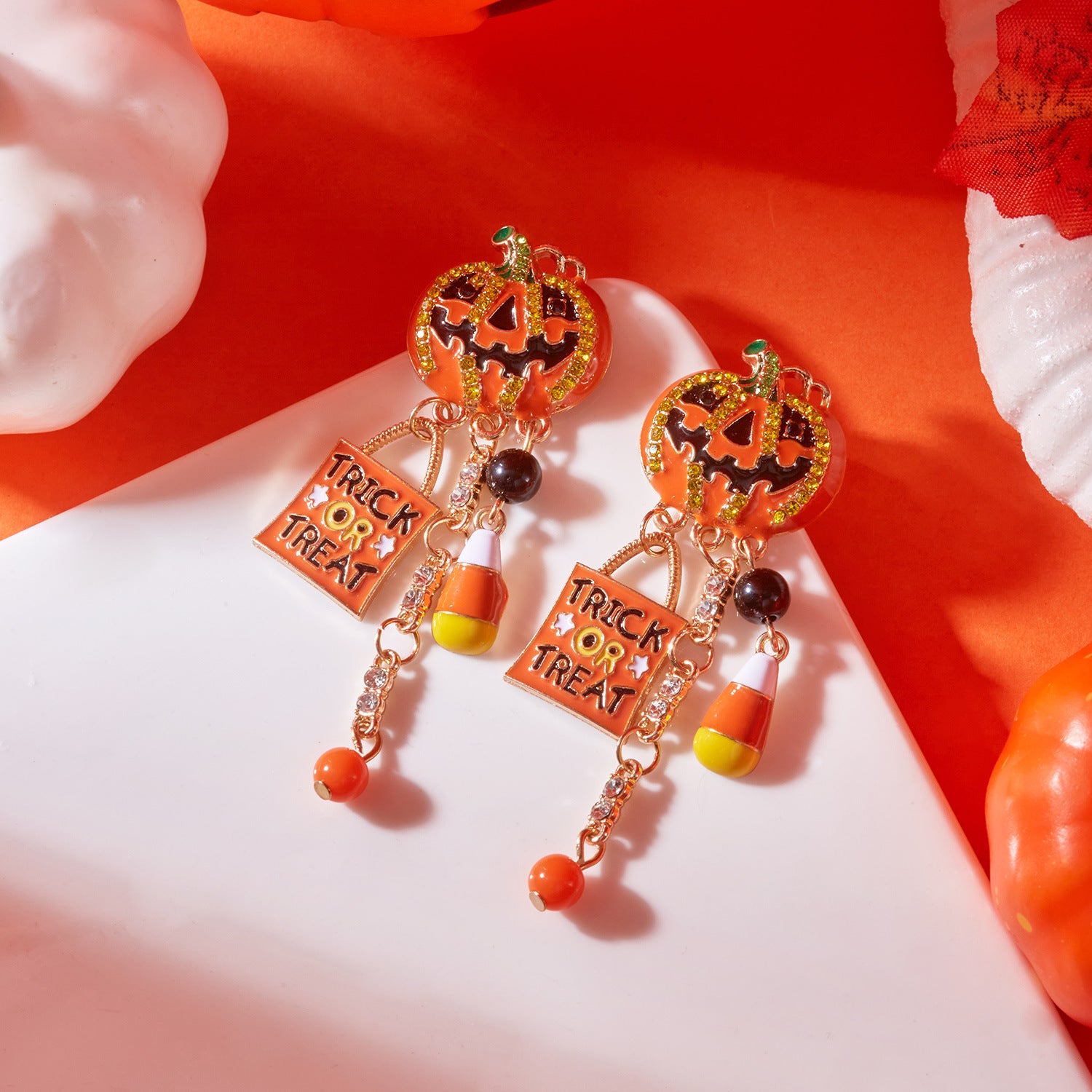 Wholesale Oil-dripped diamond pumpkin earrings  tassel earrings