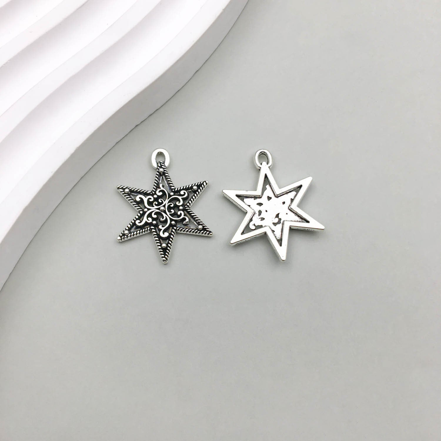 Wholesale 1 Antique Silver Alloy Star Series Simulation Hollow Pentagram DIY Pendant