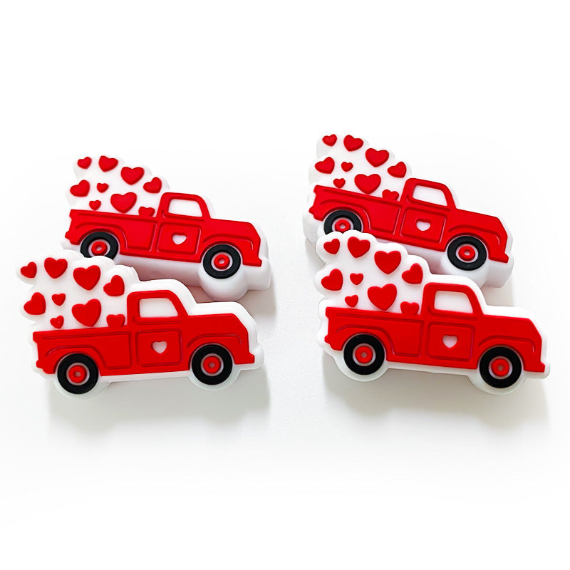 Wholesale 10pcs Valentine's Day Creative Food Grade Love Car Baby Pacifier Chain Cartoon Silicone Beads