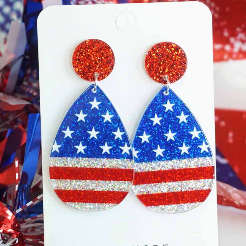 Wholesale Independence Day Shining Holiday Celebration Party American Patriotic Elements Bright Glitter Earrings