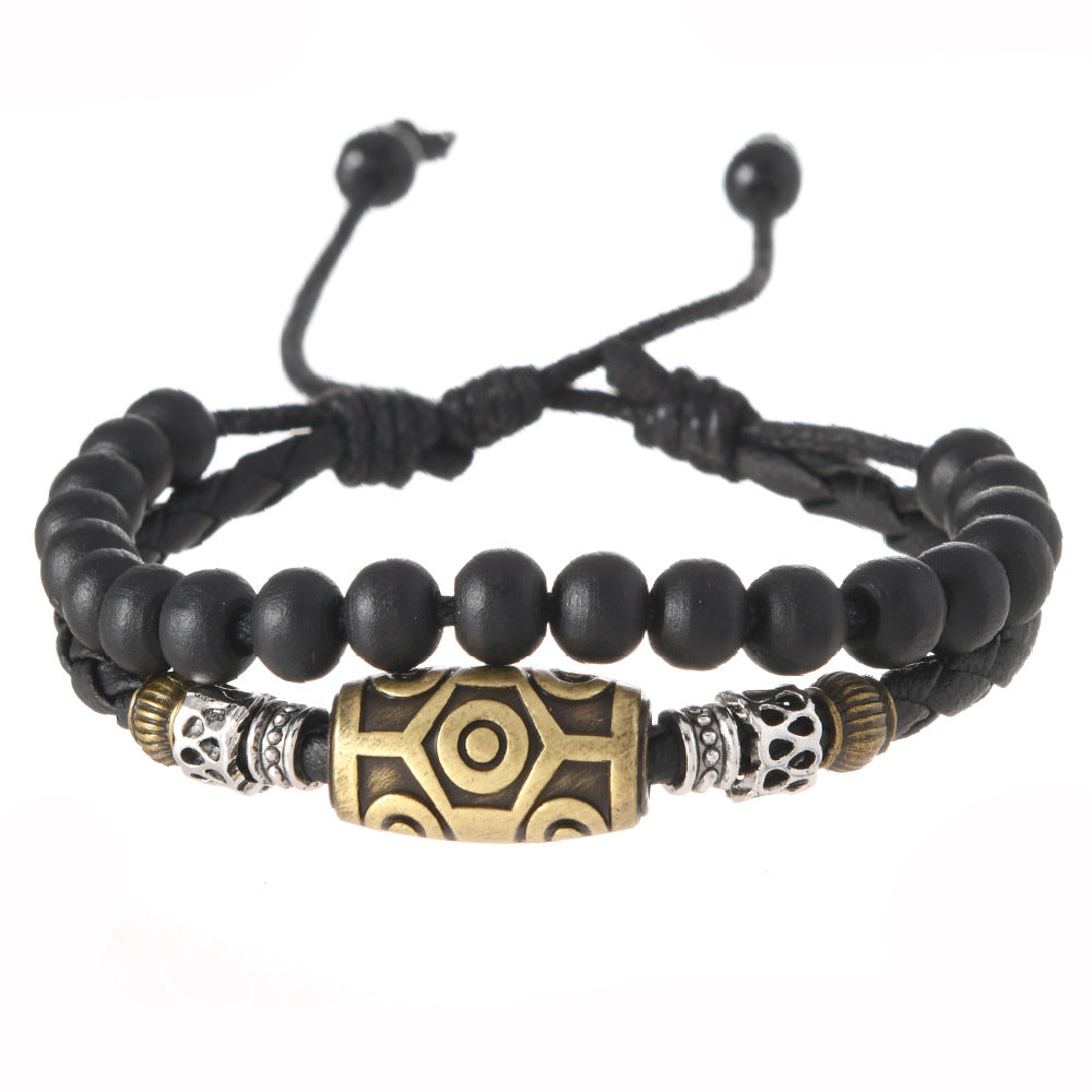 Wholesale Punk style retro personality necklace trendy men's braided wax rope antique pendant