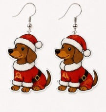 Wholesale Trendy Acrylic Pendant Earrings Reindeer Dachshund Red Green Contrast Jewelry Accessory