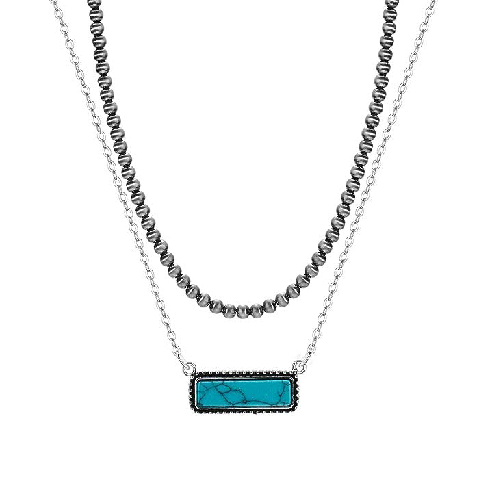 Wholesale Western Style Vintage Engraved Turquoise Pendant Multi-layered Necklace