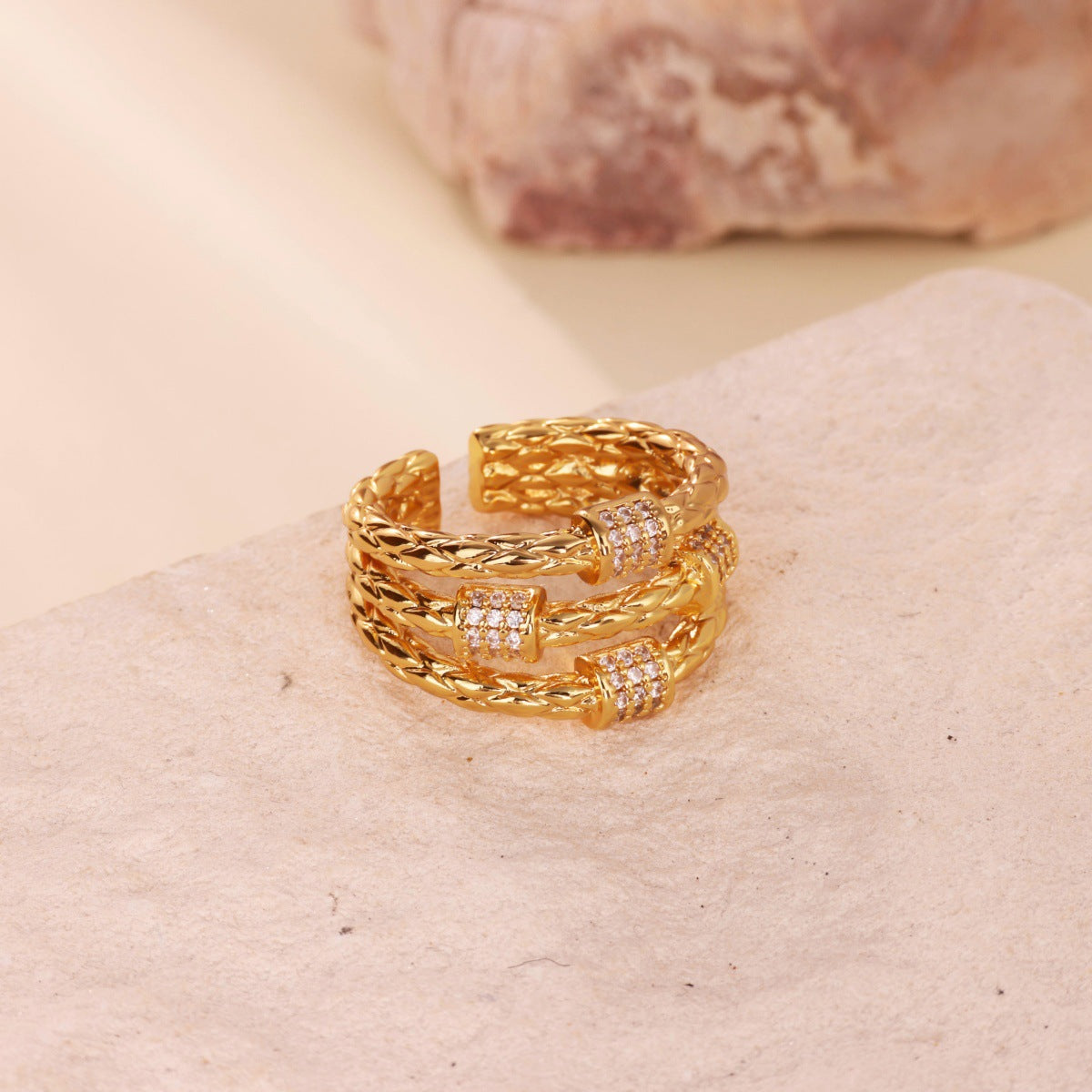 Wholesale gold-plated open ring double-layer ring luxury index finger ring