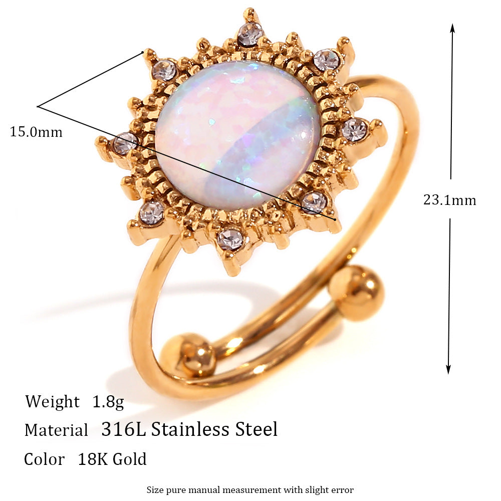 Wholesale Stainless steel adjustable gemstone ring with plated opening