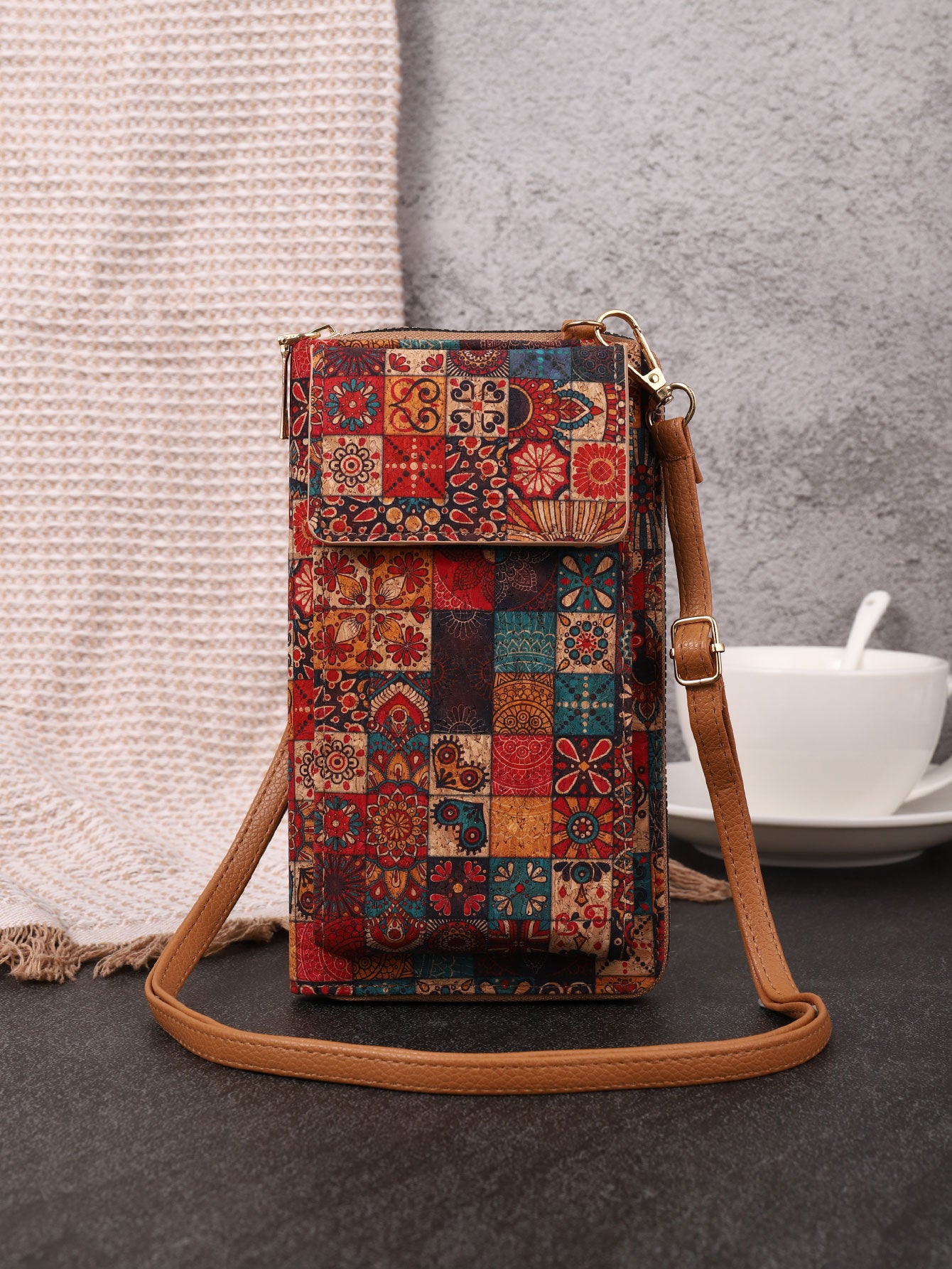 Wholesale Vintage Bohemian Style Wallet, Wood Grain Mobile Phone Bag, Zero PU Wallet